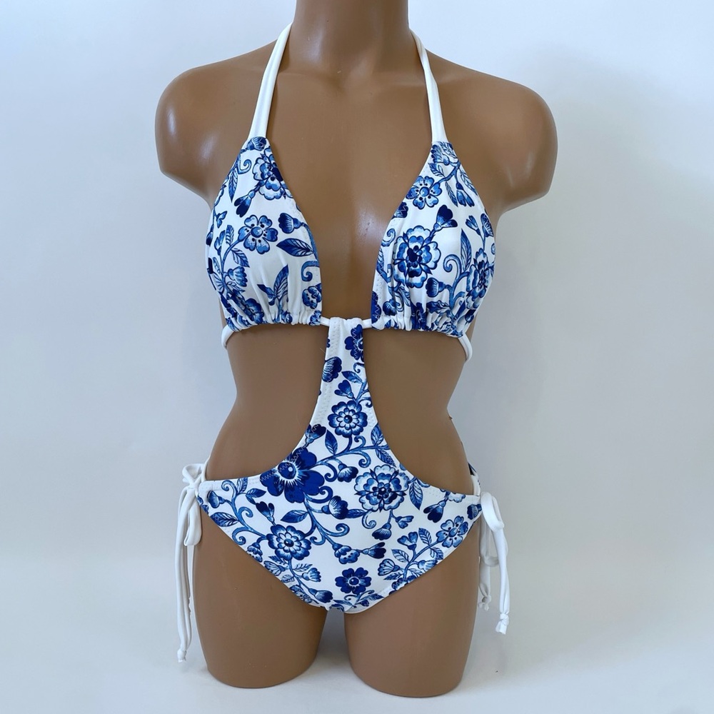 Floral Blue and White One Piece Swimsuit
